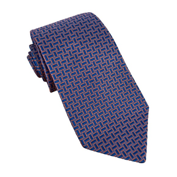 Charvet Men's 100% Silk Classic Neck Tie Geometric Pattern Two-Tone Blue Orange - Picture 1 of 2